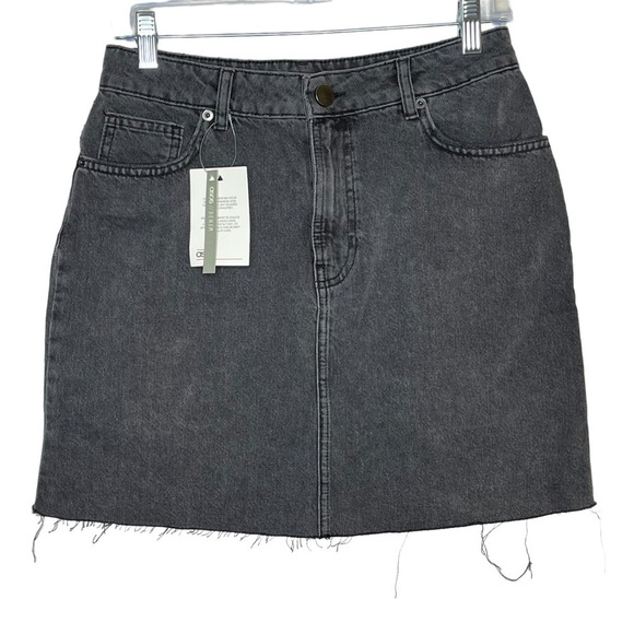 Asos Charcoal Mid Rise Denim Mini Skirt Distressed Frayed Raw Hem 100% Cotton - Picture 1 of 5